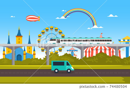 Castle Circus Amusement Park Happy Holiday Illustration Castle Circus Amusement Park Happy Holiday Illustration 74480504