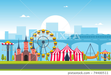 Circus Ferris Wheel Amusement Park Happy Holiday Illustration Circus Ferris Wheel Amusement Park Happy Holiday Illustration 74480511