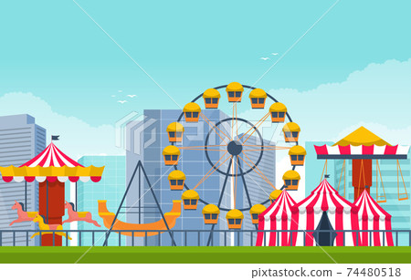 Circus Ferris Wheel Amusement Park Happy Holiday Illustration 74480518