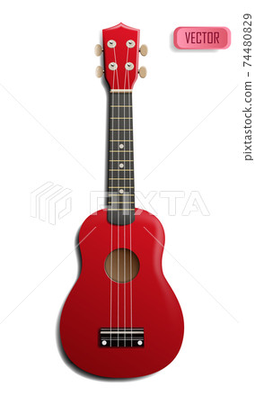 Ukulele realistic vector illustration. Acoustic classic hawaiian guitar with four strings 74480829