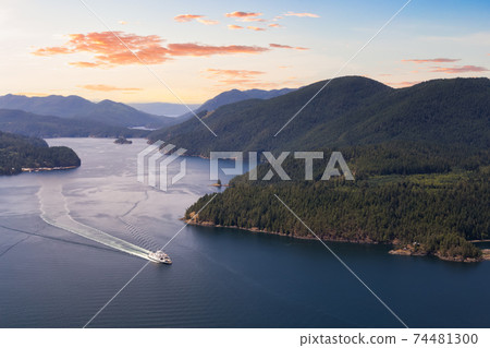 Aerial view of the Ferry traveling between the islands 74481300