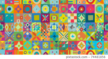 Talavera pattern. Indian patchwork. Turkish ornament. Moroccan tile mosaic. Spanish decoration. Ethnic background. Seamless pattern for your design 74481856