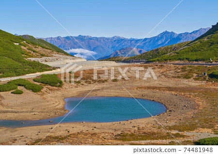岐阜縣（長野縣）從鳥取山的富士見嶽山腳向著鶴鶴池和北阿爾卑斯山（山岳等）眺望 74481948