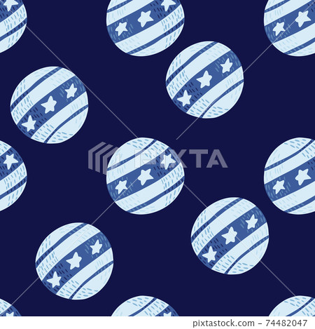 Seamless minimalistic style with ornamental circus ball silhouettes. Navy blue background. Doodle design. Seamless minimalistic style with ornamental circus ball silhouettes. Navy blue background. Doodle design. 74482047