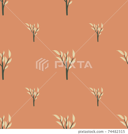 Floral seamless pattern with botanic doodle leaves branches ornament. Pink pastel background. Bloom print. Floral seamless pattern with botanic doodle leaves branches ornament. Pink pastel background. Bloom print. 74482315