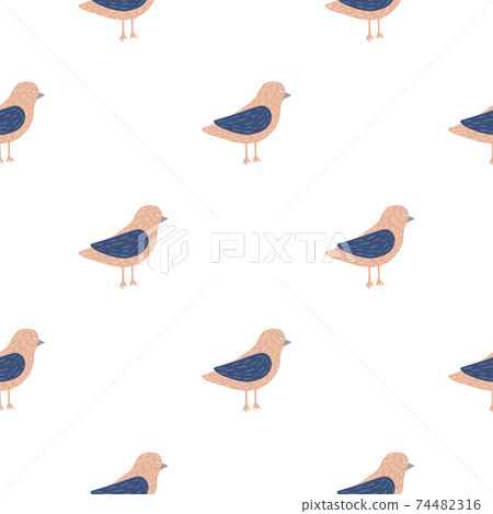 Isolated seamless pattern with pink and navy blue colored birds shapes ornament. White background. 74482316