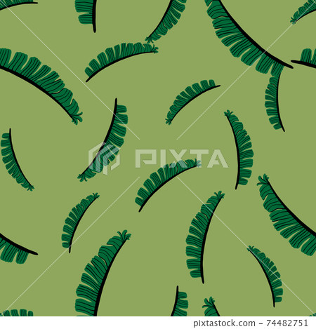 Random botanic exotic seamless pattern with hand drawn fern leaf shapes. Light green background. Random botanic exotic seamless pattern with hand drawn fern leaf shapes. Light green background. 74482751
