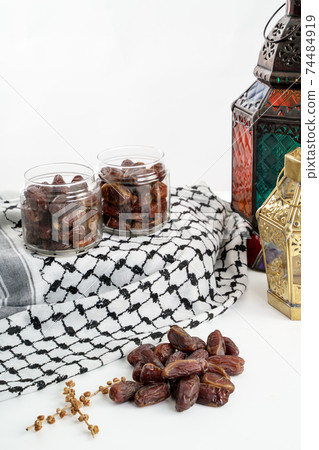 dates palm and arabic lantern on white dates palm and arabic lantern on white 74484919
