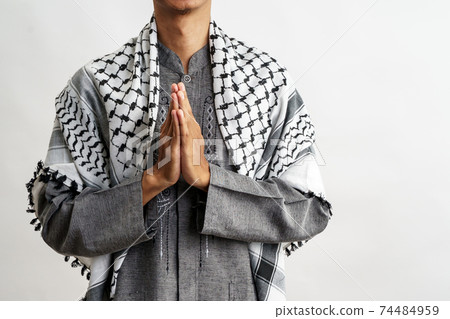 male muslim greeting over white male muslim greeting over white 74484959