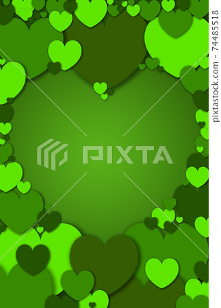 心臟材料由大,中,小綠色心臟組成的平靜心形框架。 心臟材料由大,中,小綠色心臟組成的平靜心形框架。 74485518