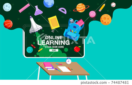 Online Learning, study from home, social distancing, back to school, flat design vector. 74487481