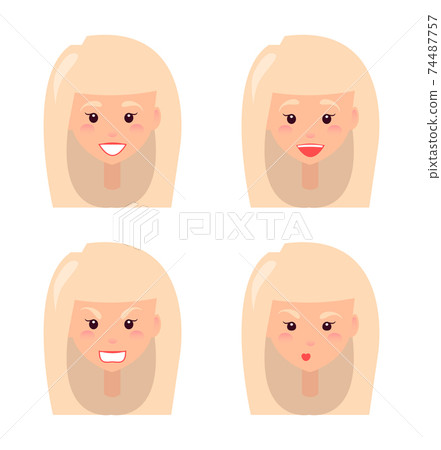 Four Female Faces Colorful Vector Illustration 74487757