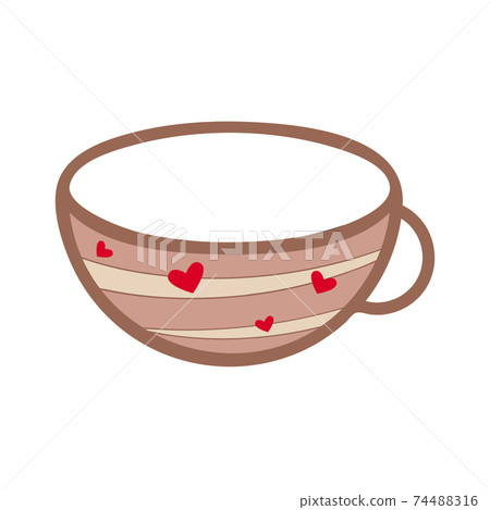 Cup icon decorated with hearts, cartoon cute doodle style in pastel colors. Hearts are movable. White background 74488316