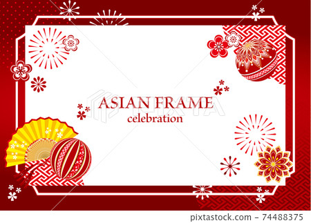 Vector illustration material of fireworks and Japanese pattern 74488375