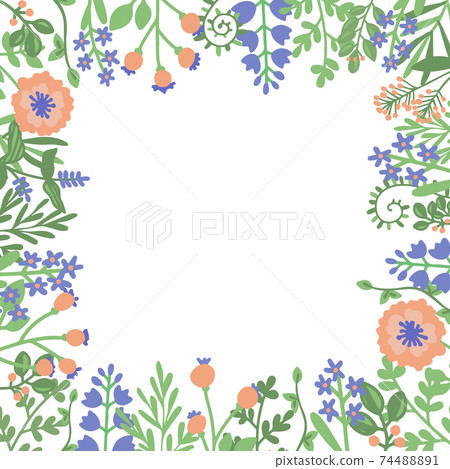 Spring square frame with flowers and twigs with... - Stock Illustration ...