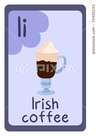 Abc food education flash card, Letter I - irish coffee. 74489283