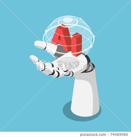Isometric Hand of Artificial Intelligence Robot Holding Futuristic Globe with Connection Network Isometric Hand of Artificial Intelligence Robot Holding Futuristic Globe with Connection Network 74489560