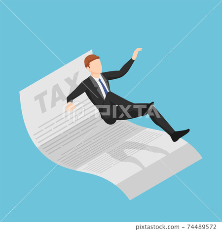 Isometric Businessman Slipping and Falling on Tax Document Isometric Businessman Slipping and Falling on Tax Document 74489572
