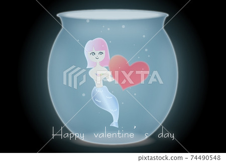 Valentine's mermaid and heart sinking in the aquarium Valentine's mermaid and heart sinking in the aquarium 74490548