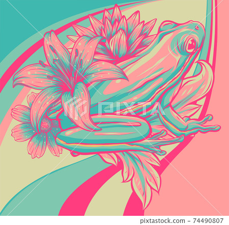 flowers with frog vector illustration art design - Stock Illustration ...