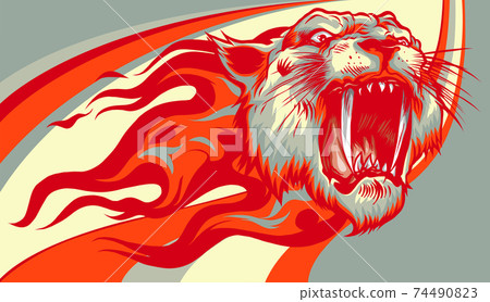 head Jaguar with Flame Tattoo vector illustration 74490823