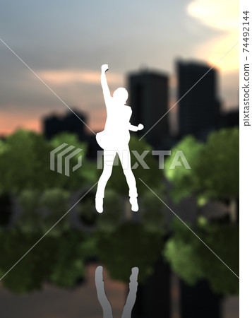 Silhouette of one woman who is happy to jump CG illustration Silhouette of one woman who is happy to jump CG illustration 74492144