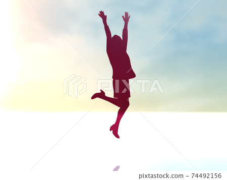 Silhouette of one woman who is happy to jump CG illustration Silhouette of one woman who is happy to jump CG illustration 74492156