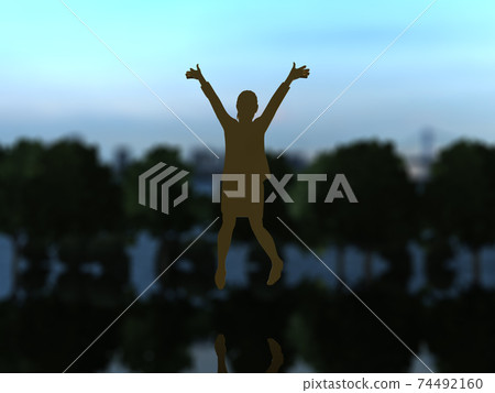 Silhouette of one woman who is happy to jump CG illustration Silhouette of one woman who is happy to jump CG illustration 74492160