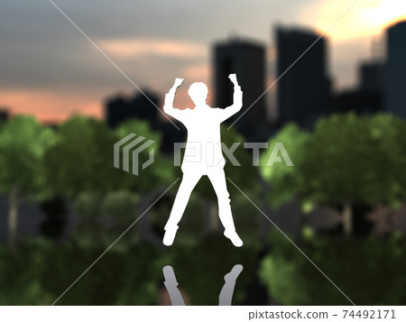 Silhouette of one man who is happy to jump CG illustration Silhouette of one man who is happy to jump CG illustration 74492171
