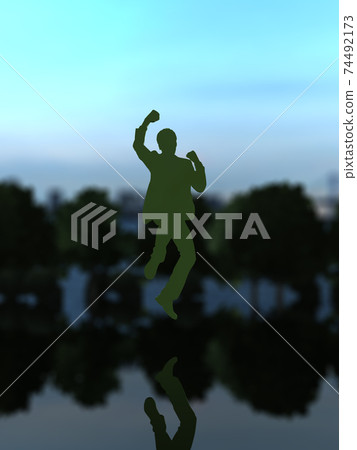 Silhouette of one man who is happy to jump CG illustration Silhouette of one man who is happy to jump CG illustration 74492173