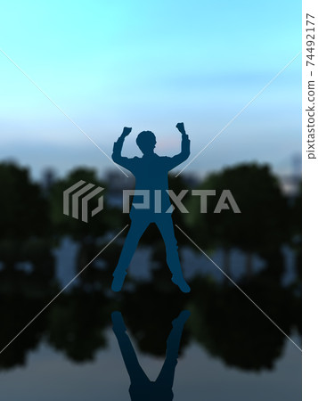 Silhouette of one man who is happy to jump CG illustration Silhouette of one man who is happy to jump CG illustration 74492177