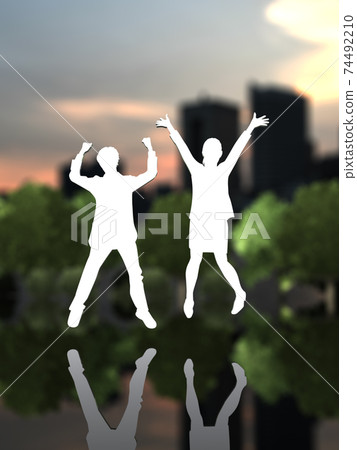 Silhouettes of two men and women who are happy to jump CG illustration Silhouettes of two men and women who are happy to jump CG illustration 74492210