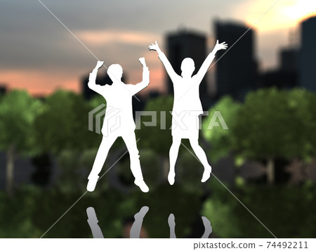 Silhouettes of two men and women who are happy to jump CG illustration Silhouettes of two men and women who are happy to jump CG illustration 74492211