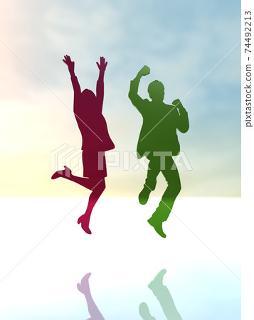 Silhouettes of two men and women who are happy to jump CG illustration Silhouettes of two men and women who are happy to jump CG illustration 74492213
