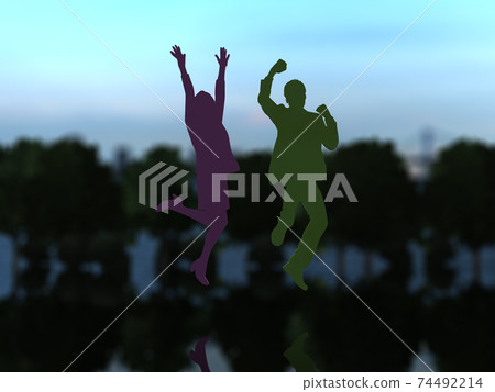 Silhouettes of two men and women who are happy to jump CG illustration Silhouettes of two men and women who are happy to jump CG illustration 74492214