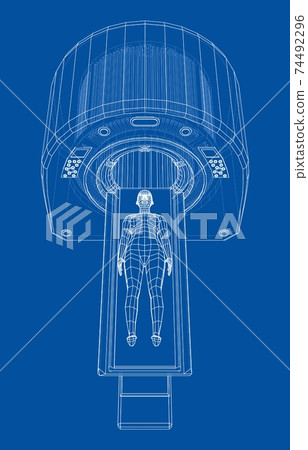 Female Patient Lying on a CT or MRI Scan. Vector 74492296