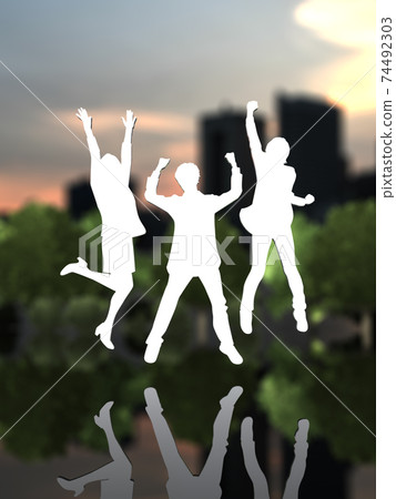 Silhouettes of three men and women who are happy to jump CG illustration Silhouettes of three men and women who are happy to jump CG illustration 74492303