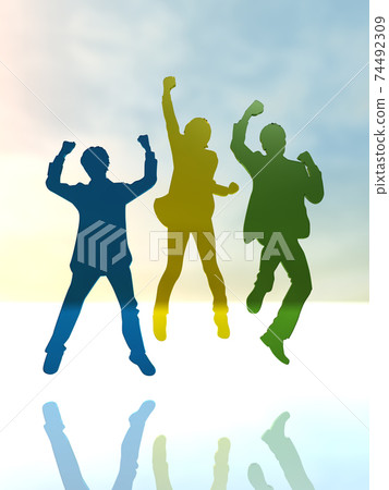 Silhouettes of three men and women who are happy to jump CG illustration Silhouettes of three men and women who are happy to jump CG illustration 74492309