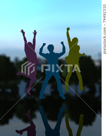 Silhouettes of three men and women who are happy to jump CG illustration Silhouettes of three men and women who are happy to jump CG illustration 74492310