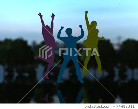 Silhouettes of three men and women who are happy to jump CG illustration Silhouettes of three men and women who are happy to jump CG illustration 74492311