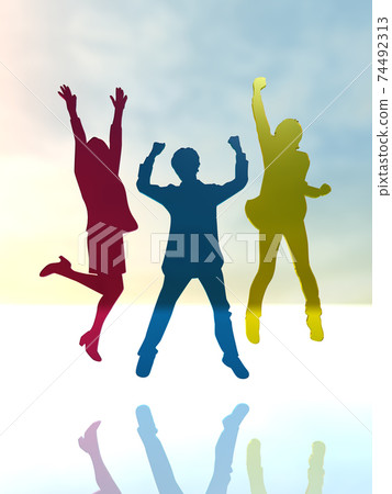 Silhouettes of three men and women who are happy to jump CG illustration Silhouettes of three men and women who are happy to jump CG illustration 74492313