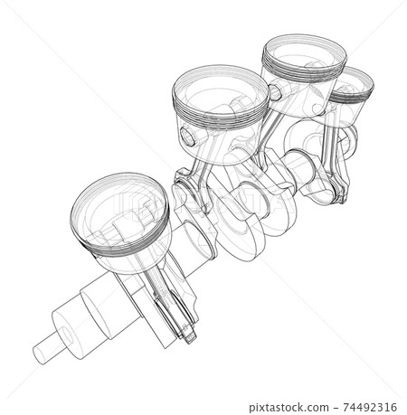 Engine crankshaft with pistons outline. Vector 74492316