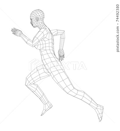 Wireframe running woman. Vector 74492380
