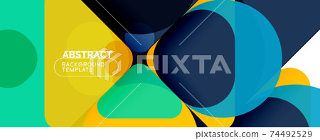 Flat geometric round shapes and dynamic lines, abstract background. Vector illustration for placards, brochures, posters and banners Flat geometric round shapes and dynamic lines, abstract background. Vector illustration for placards, brochures, posters and banners 74492529