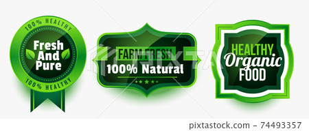 set of healthy organic pure food labels or... - Stock Illustration ...