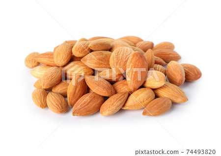 Heap of tasty almond isolated on white background Heap of tasty almond isolated on white background 74493820
