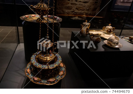 Close up of antique beautiful turkish coffee tableware 74494670