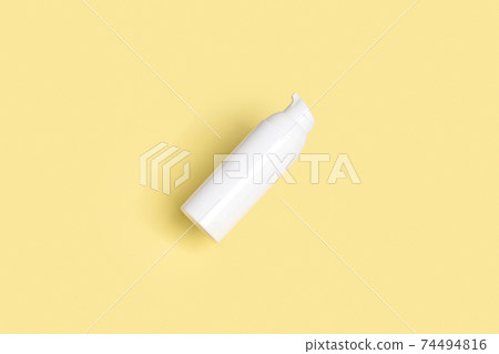 Creative layout with levitating beauty product on yellow background 74494816