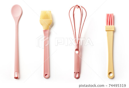 Kitchen utensils isolated on white, from above Kitchen utensils isolated on white, from above 74495319