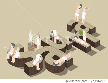 Isometric illustrations for men and women to enjoy the sauna Isometric illustrations for men and women to enjoy the sauna 74496215
